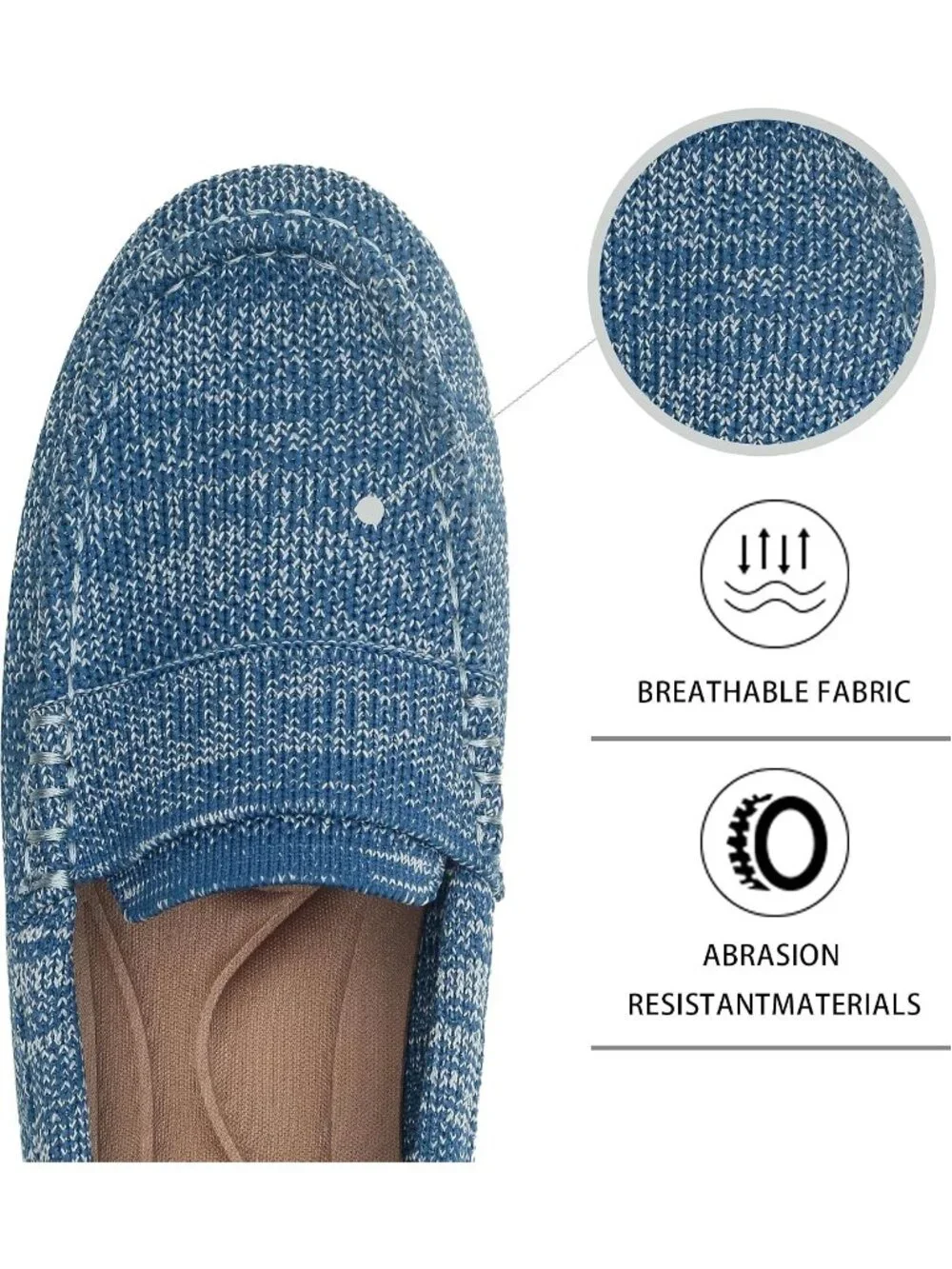 🆕Women's Cow Blue Lightweight Knitted Loafers Casual Flat Shoes Comfortable